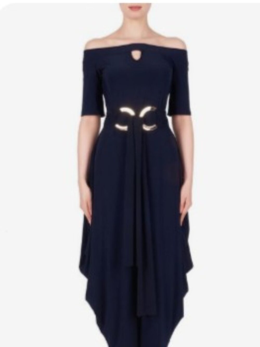 Joseph Ribkoff Jumpsuit Off Shoulder Navy Easy Fit Belted